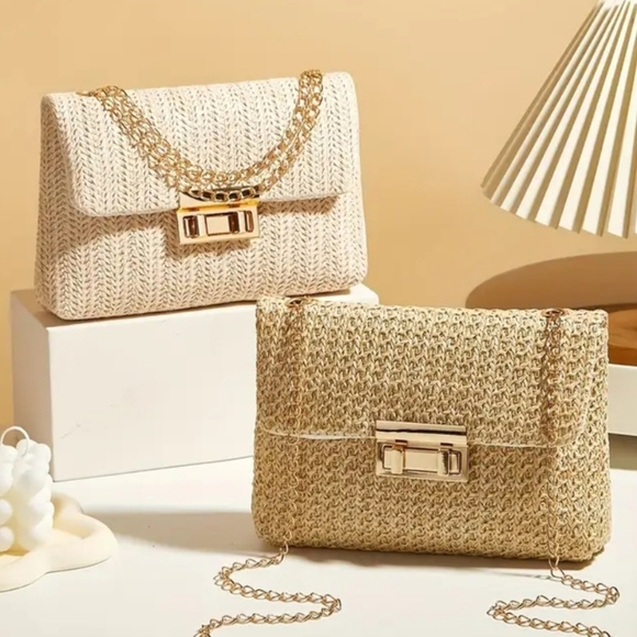 Women's Beige Woven Chain Bag with Gold Hardware & Finishings, 5.5×8×2, NWOT - Picture 5 of 5